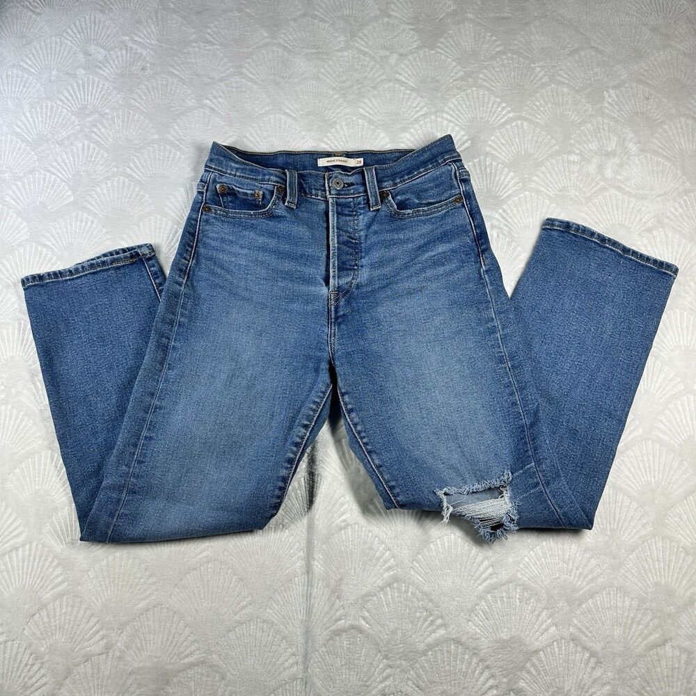 Levis Wedgie Straight Jeans Womens 28 High Rise Button Fly Medium Wash Denim